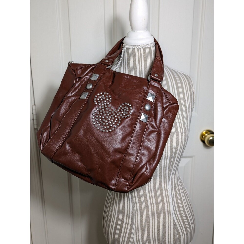 Disneyland Studded Mickey Hobo Purse Handbag Brown Faux Leather